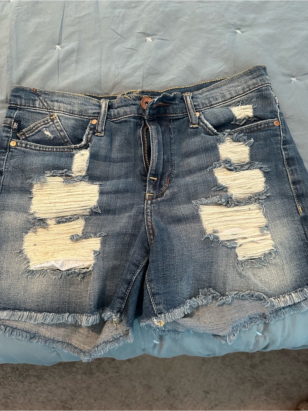 Rock & Republic Distressed Blue Denim Jean Shorts